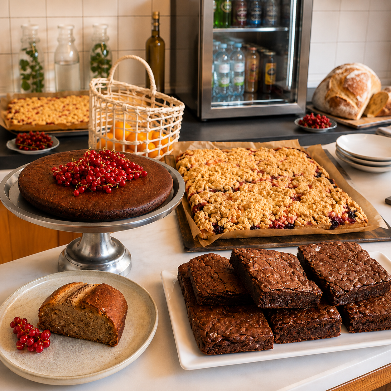 Café-Theke mit hausgemachten Kuchen, Brownies und frischem Brot im White Rabbit Café im WAI