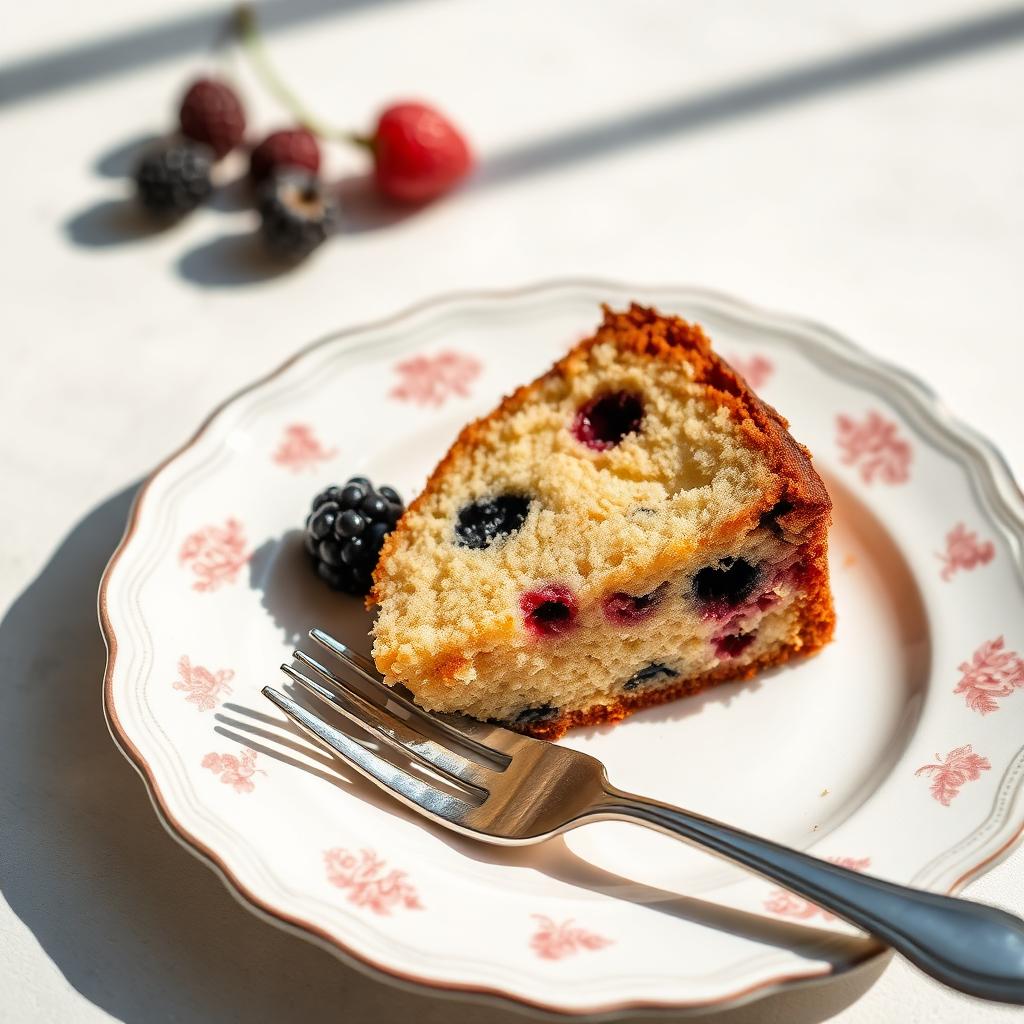 Stück Beerenkuchen auf Vintage-Porzellanteller