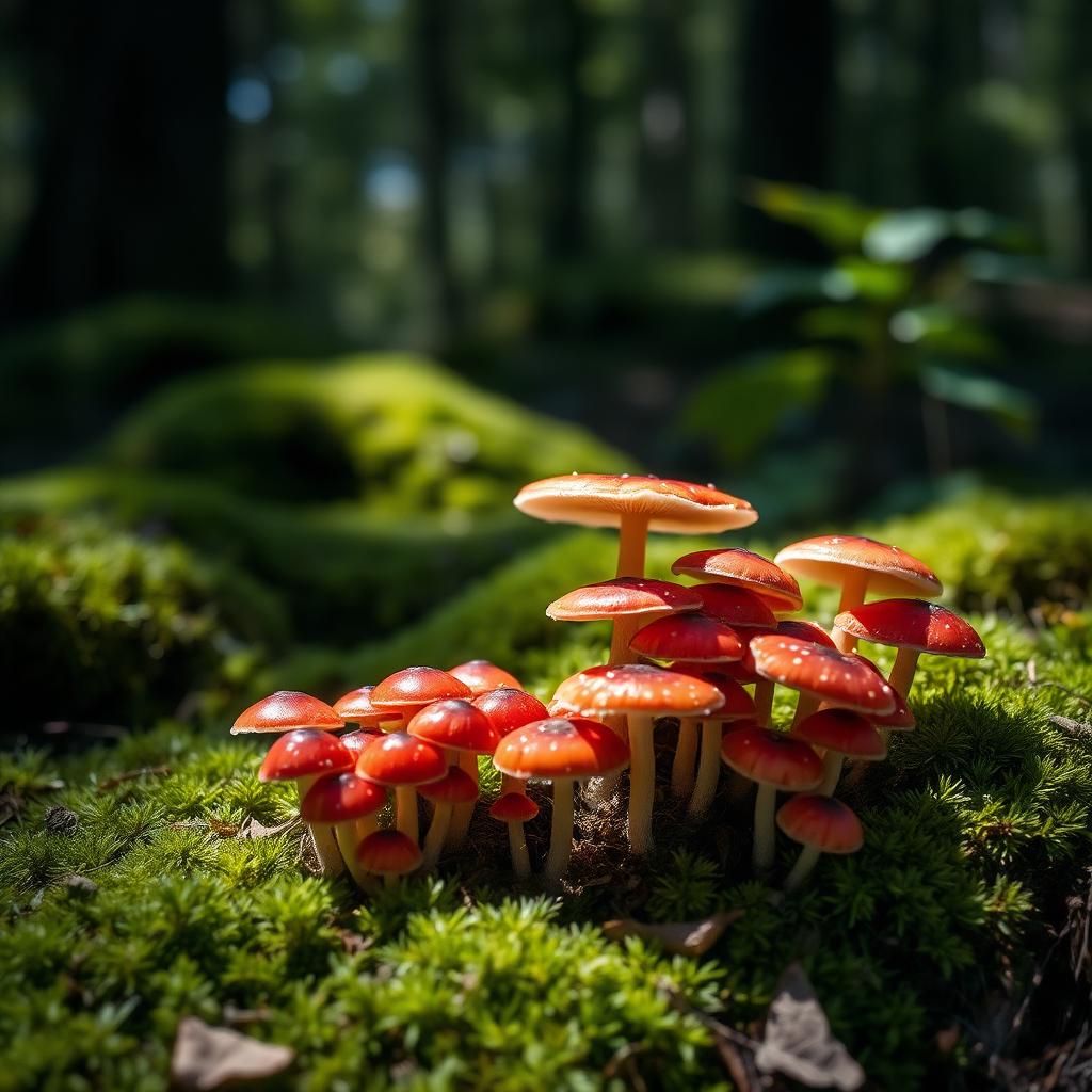 Rote Pilze auf Moosboden im Wald