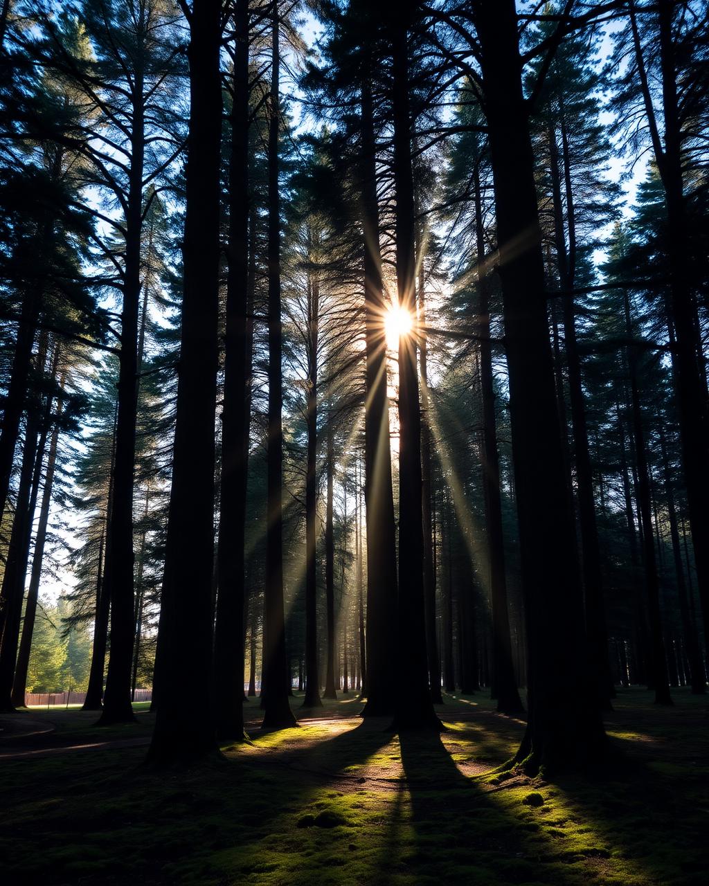 Waldlicht zwischen hohen Bäumen