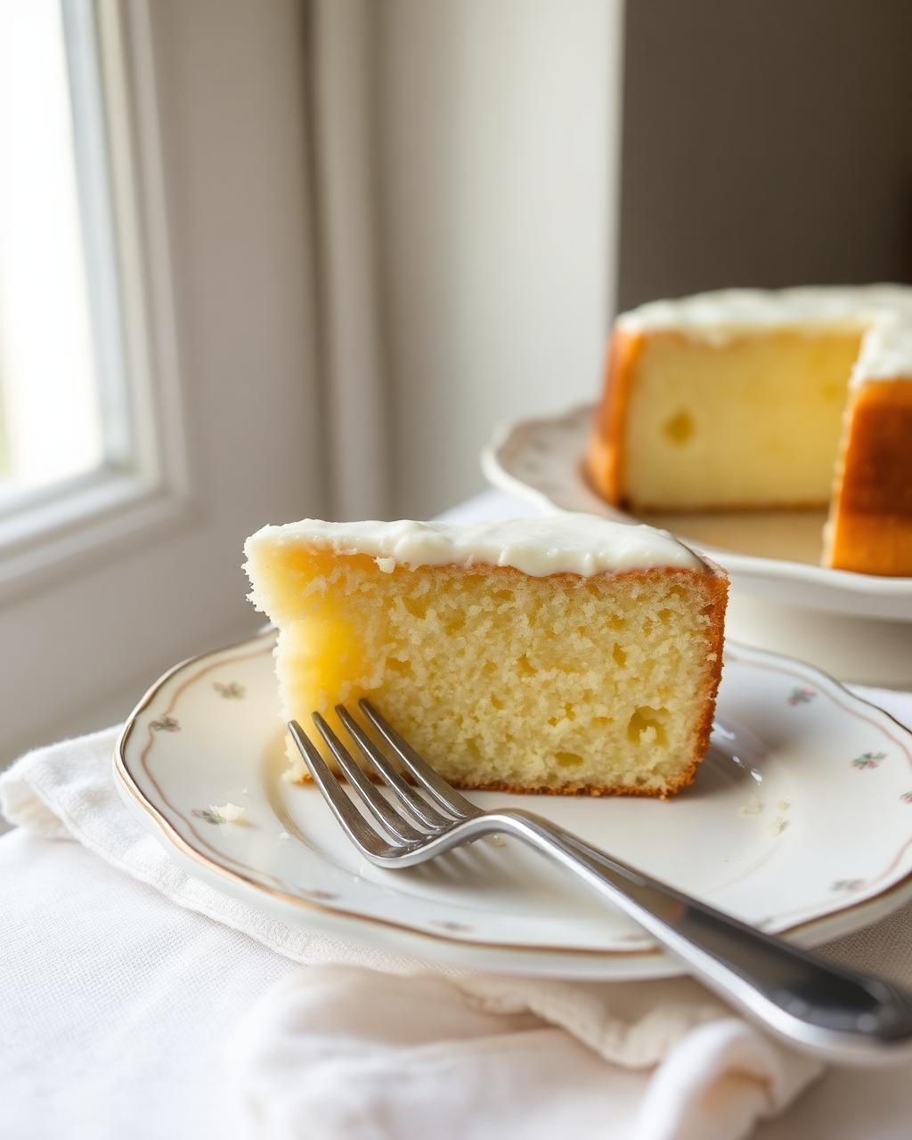 Stück Zitronenkuchen auf Vintage-Teller